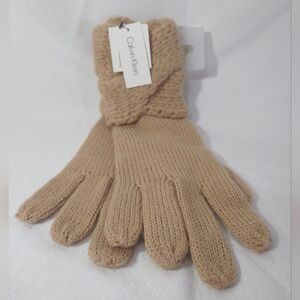 NWT Calvin Klein Camel Cable Knit Women's Gloves One Size Fits Most